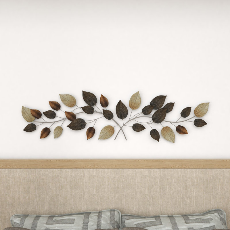 Metal Long Textured Leaf Home Wall Decor with Multiple Shades