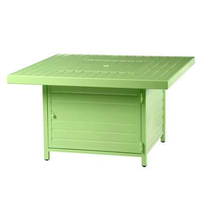 Carré 42 po X 42 po Foyer de table en aluminium au propane avec perles de verre, deux couvercles, couvercle, 55 000 BTU au fini gris