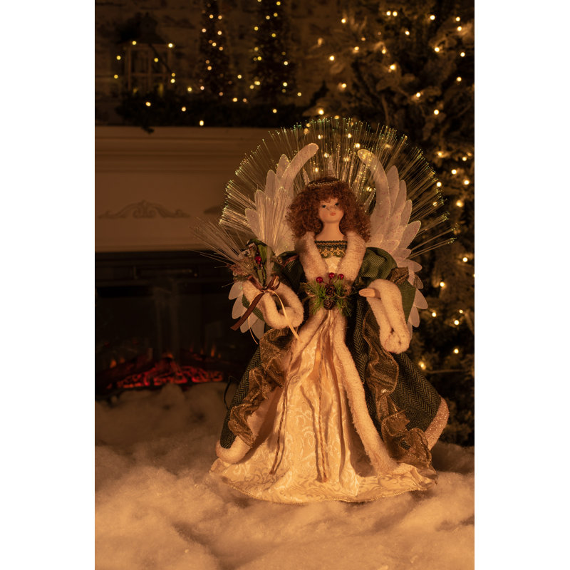 Décoration pour sommet de sapin ange en fibre optique, Vert