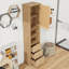Armoire de salle de bain avec 1 porte, tablette réglable, 3 tiroirs et rangement ouvert