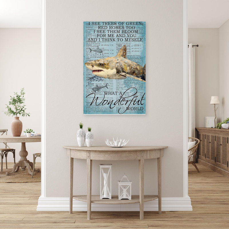Alyha " Shark What A Wonderful World 1 - 1 Piece Rectangle Graphic Art Print On Wrapped Canvas ", 36" H x 24" W x 1.25" D