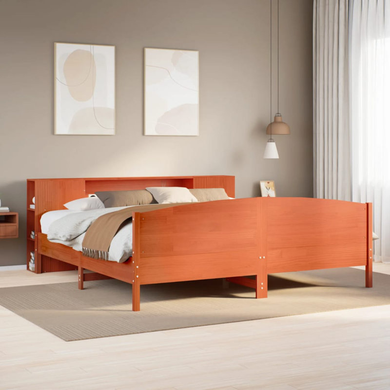 Arnot Solid Wood Bed, 200 cm W x 200cm L, Wax Brown
