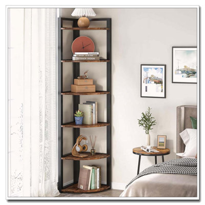 70.87" Tall 6-Tier  Corner Bookshelf Storage Shelf For Living Room & Office