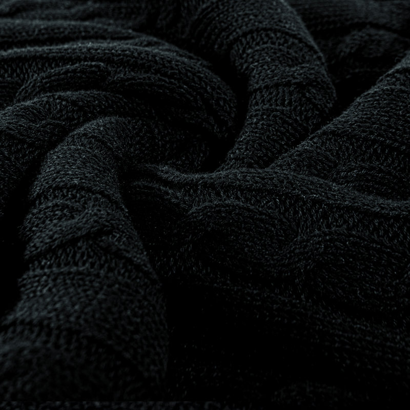 Plaid tricoté, 100 % coton pur, lavable à la machine, L 80 po x l 60 po, Noir