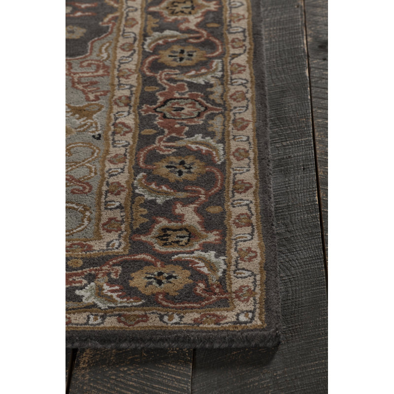 Bajrang Grey Area Rug, Rectangle 5' x 7'