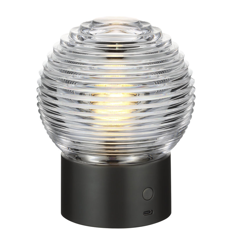 Waterford Circon 7" Rechargeable Accent Lamp  with Clear Crystal, Black