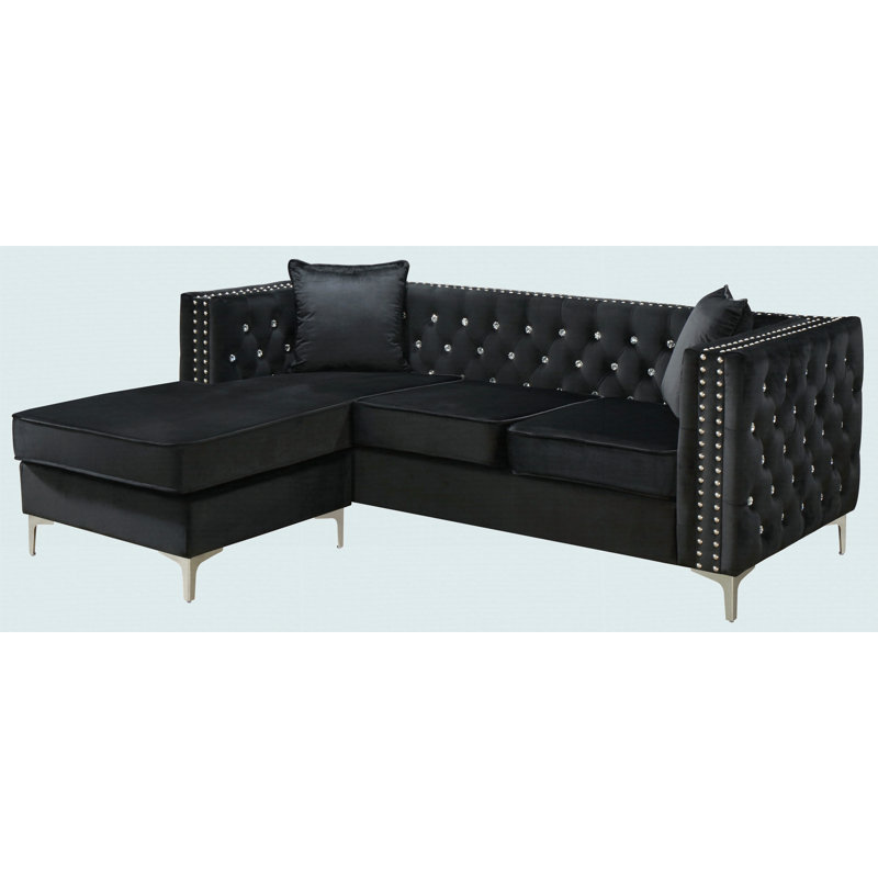 Canapé moderne avec méridienne, H 30 po x l 87 po x P 64 po, Noir