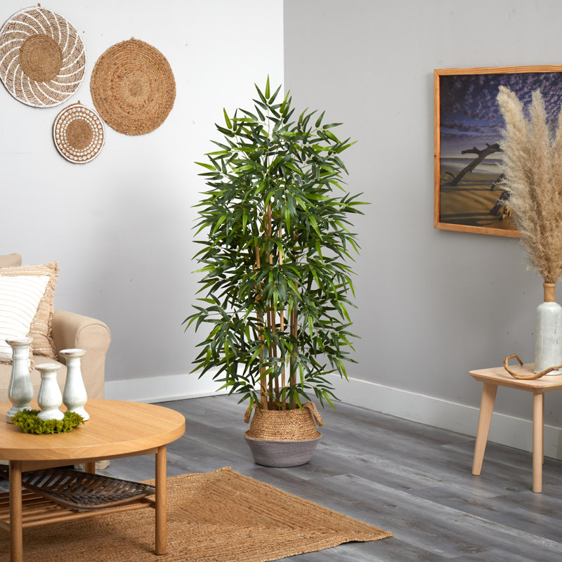 64'' Faux Bamboo Tree in Planter, Tan/Mauve