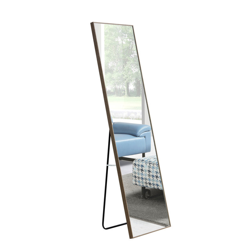 Élégant miroir pleine longueur en bois, miroir autoportant pour chambre à coucher et rangement