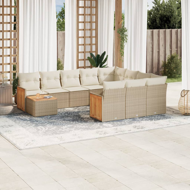 Vidaxl Garden Sofa Set, Cream Cushion/Beige Frame