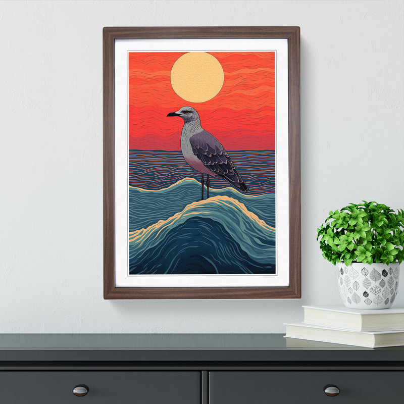 Seagull Colour Field No.2 - Single Picture Frame Print on Wood, Walnut Framed, 64cm H x 46cm W x 2cm D