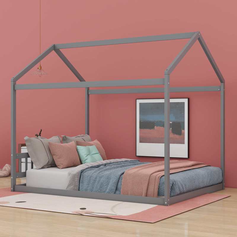 Grand lit en bois avec tête de lit Abdirahin, gris
