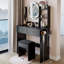 Meuble-lavabo rond rond à miroir avec centrale électrique et tabouret de rangement-357967919