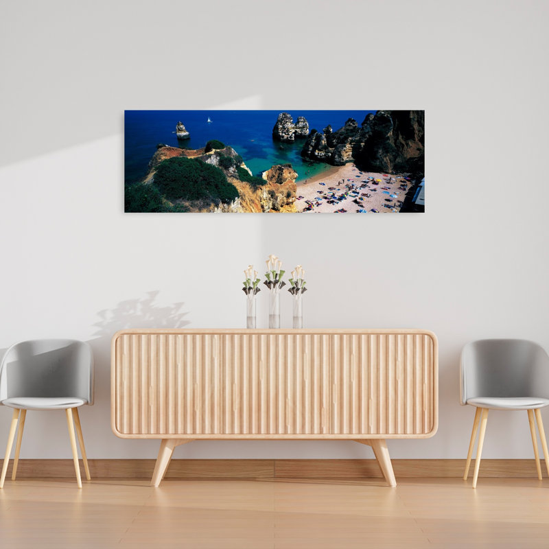 Algarve, Portugal, paisible, contemporain, plage, paysage, art mural, H 16 po x l 48 po