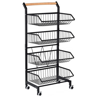 4-Tier Rolling Snack & Fruit Cart – Adjustable Metal Wire Storage by Rebrilliant