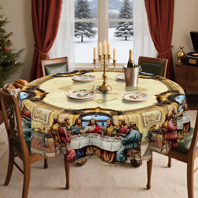 Christmas Atmosphere Decorations: Last Supper Pattern Design Washable Tablecloth
