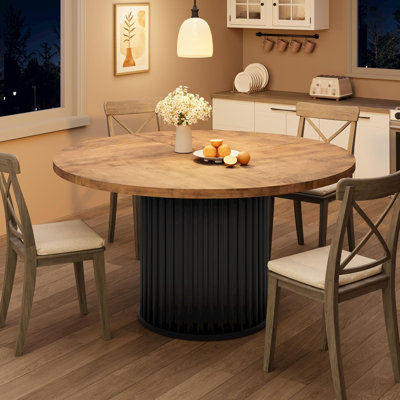47 inch Round Dining Table for 4-6, Black Kitchen Table with Waveform Metal Base