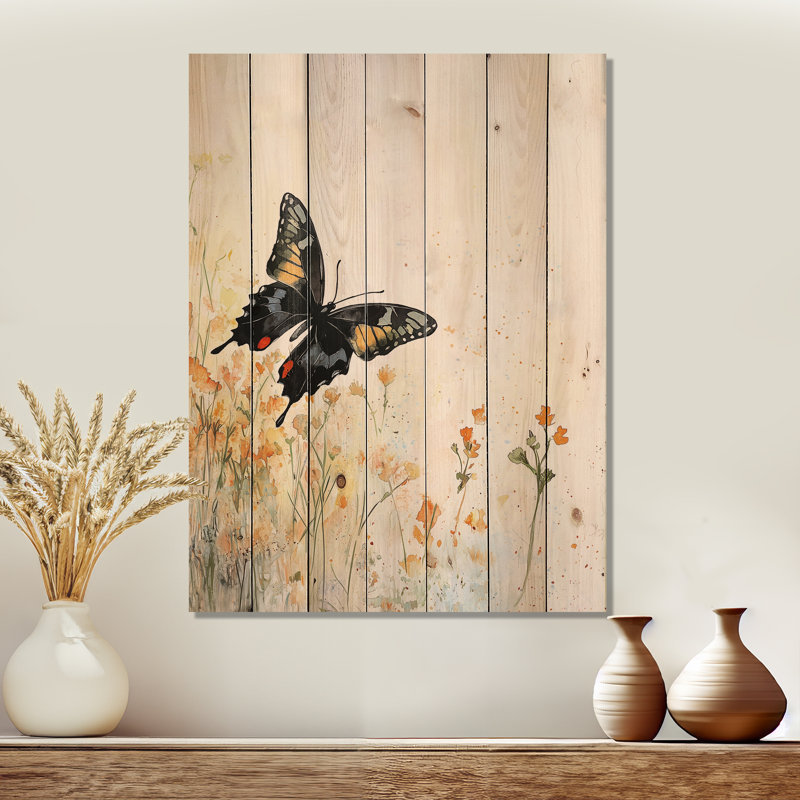 Papillon d'automne, ailes délicates - Art mural moderne sur bois de pin naturel, H 20 po x l 10 po