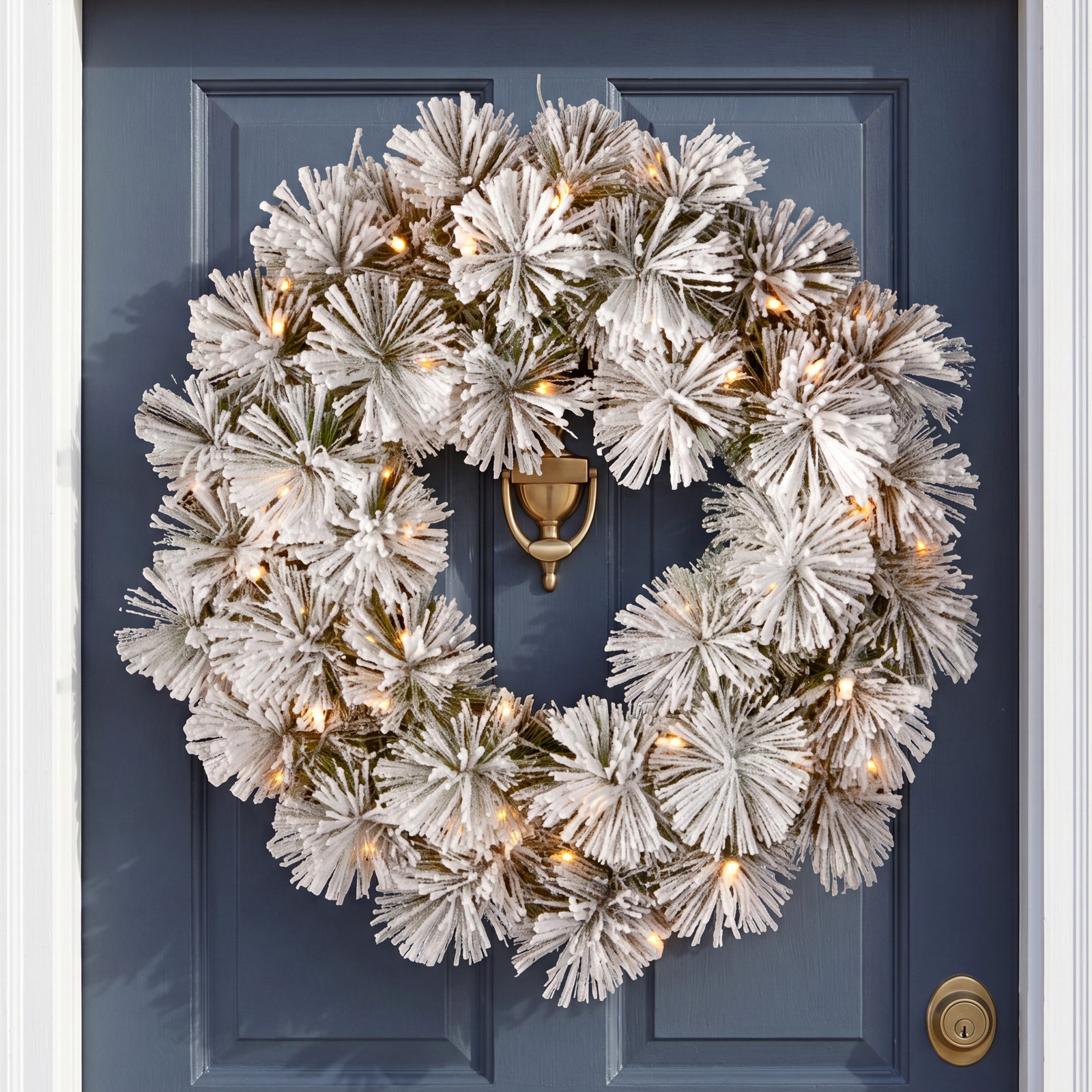 24" Frosted Pre-Lit Wreath, Pine