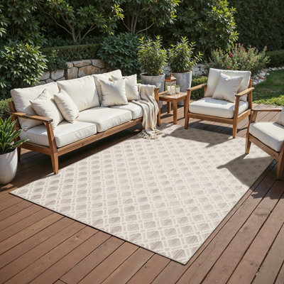 Tapis intérieur / extérieur ivoire / beige à motif de treillis moderne Tavraj