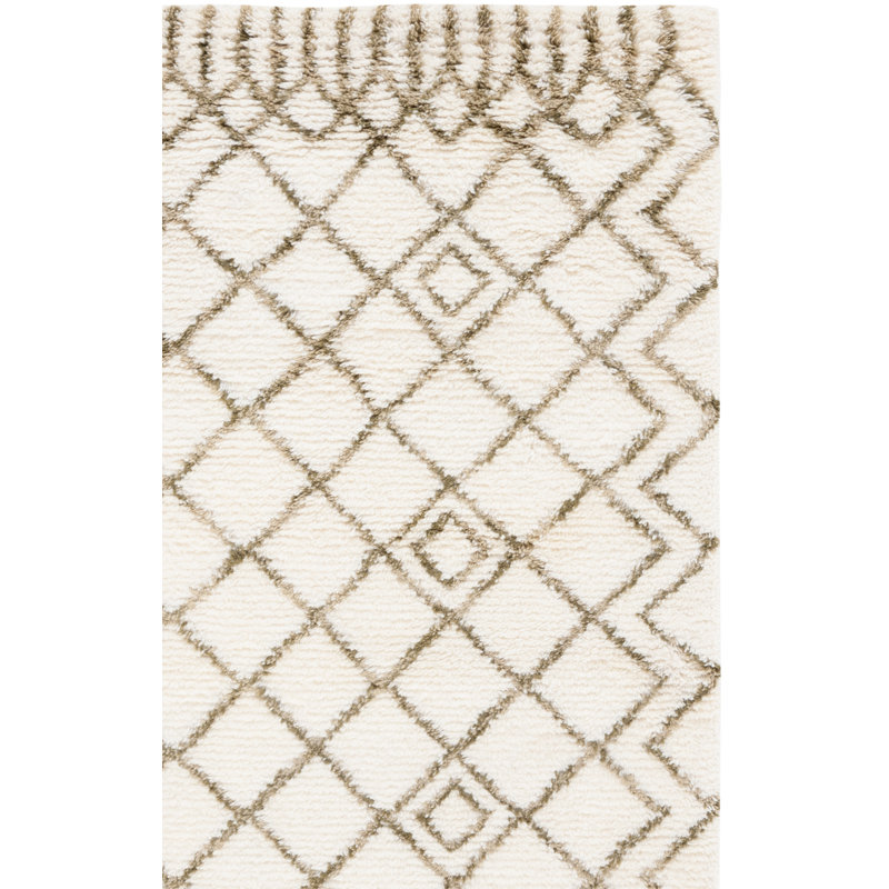Benyam Hand Tufted Nz Wool/Cotton Geometric Rug in Ivory/Green, Rectangle 10' x 14'