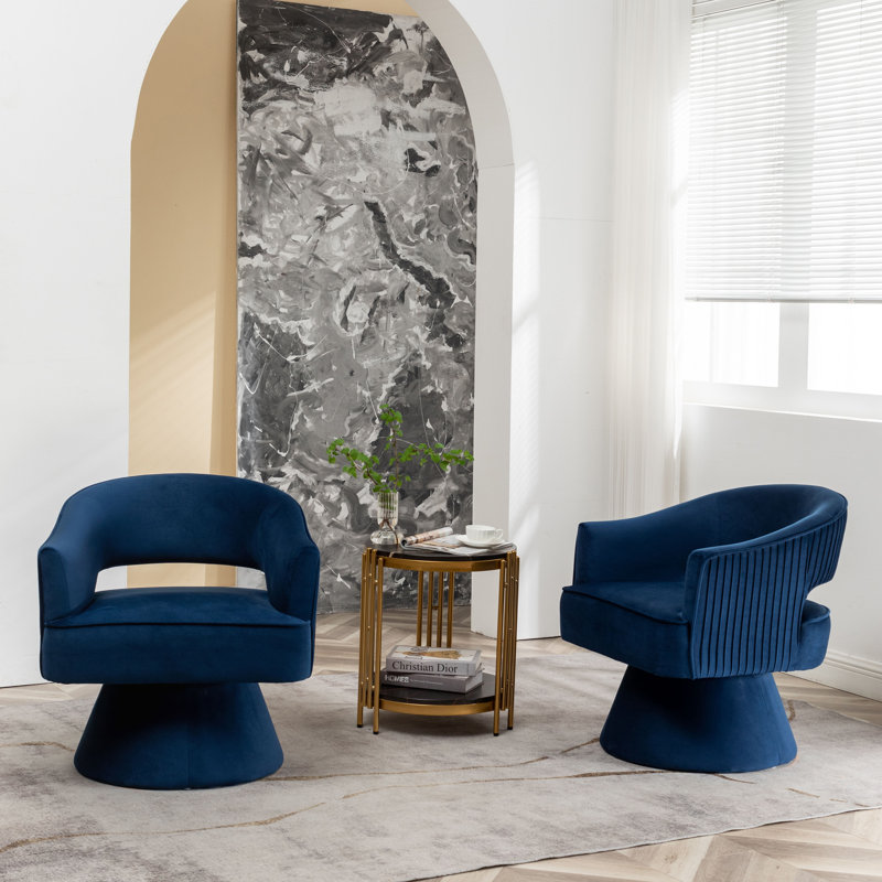 Chynna Velvet Swivel Barrel Chair, Blue Velvet