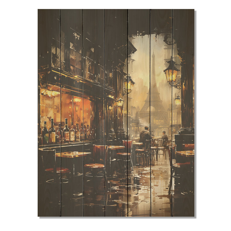 Paris Cafe View Elegance - City Paris sur impression sur bois, H 44 po x l 34 po