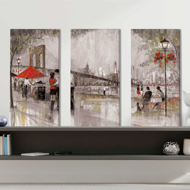 New York Romance - Ensemble de 3 peintures sur toile tendue, H 24 po x l 36 po x P 0,75 po