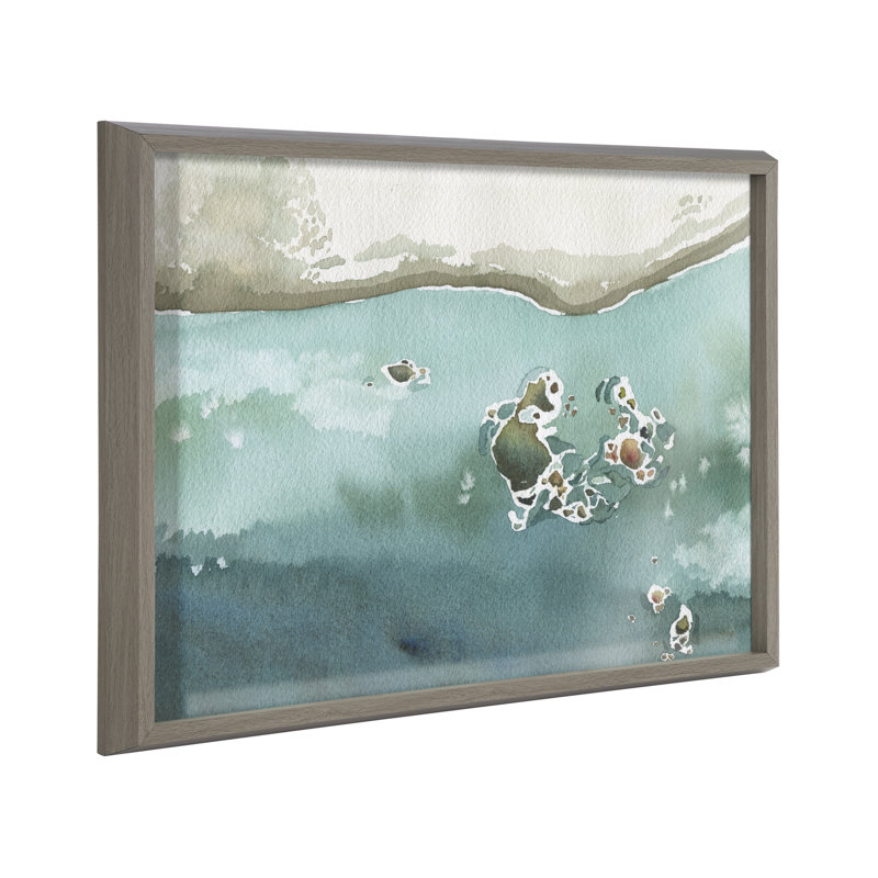 Rocky Shores Coastal Glass Print with Gray Frame, 18x24