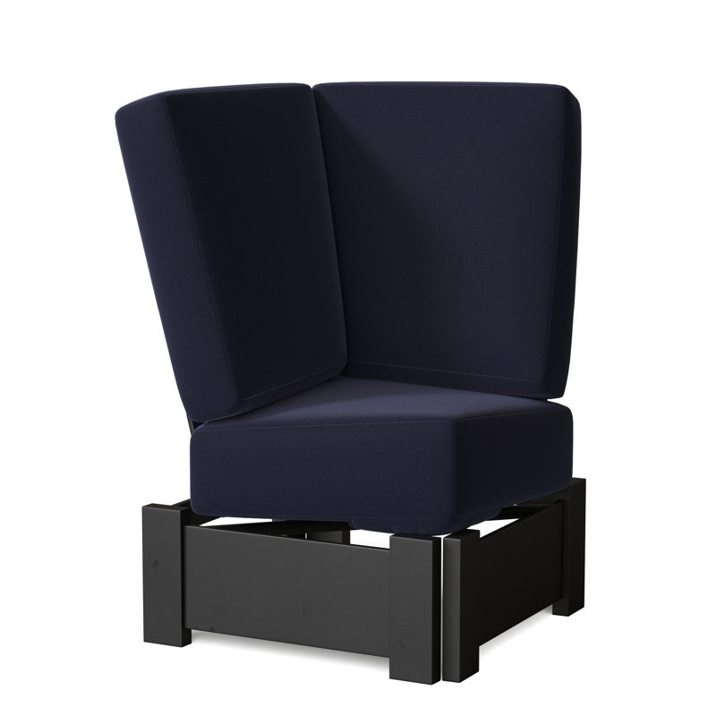 Chaise de patio avec coussins Cherin, Noir texturé, Toile bleu marine Sunbrella®