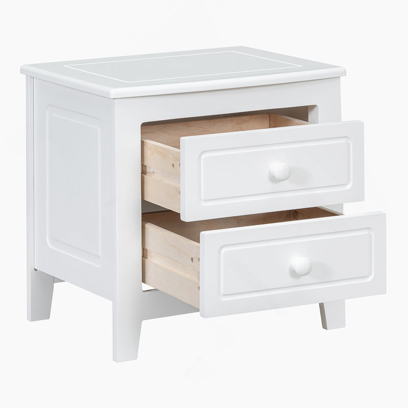 Table de chevet 2 tiroirs, rétro Mid-Century, blanc