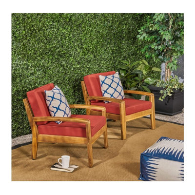 Fauteuil club d'extérieur Grenada - sièges de patio en bois d'acacia avec coussins résistants à l'eau et conception transitionnelle