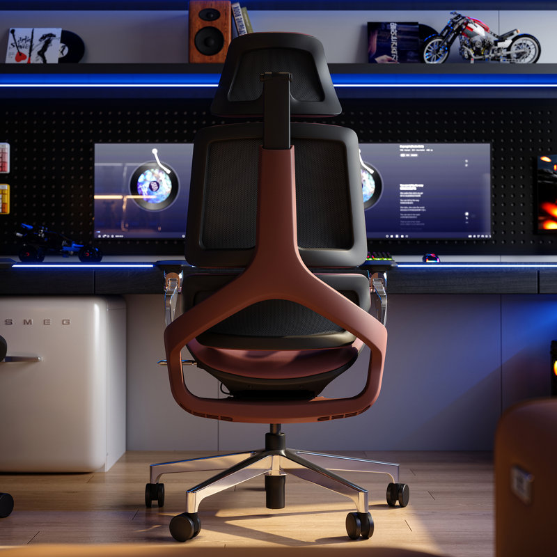 Fauteuil de bureau ergonomique à dossier haut en cuir véritable avec accoudoirs 5D et appui-tête 3D pour le jeu, la maison et le travail, frais et luxueux (ROUGE)