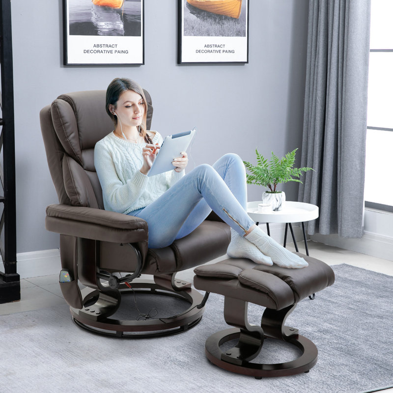 Fauteuil inclinable massant avec repose-pieds, Similicuir brun