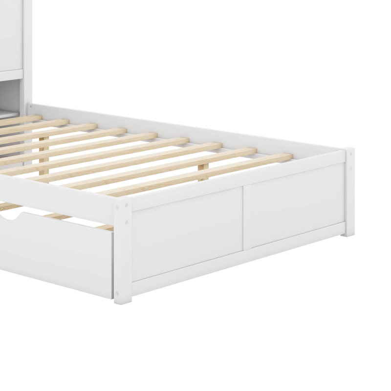 Lit plateforme avec rangement et tablettes gigognes, Lit double