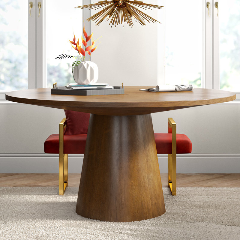 Table de salle à manger à piédestal en bois massif 59 po Andreacchio, Noyer