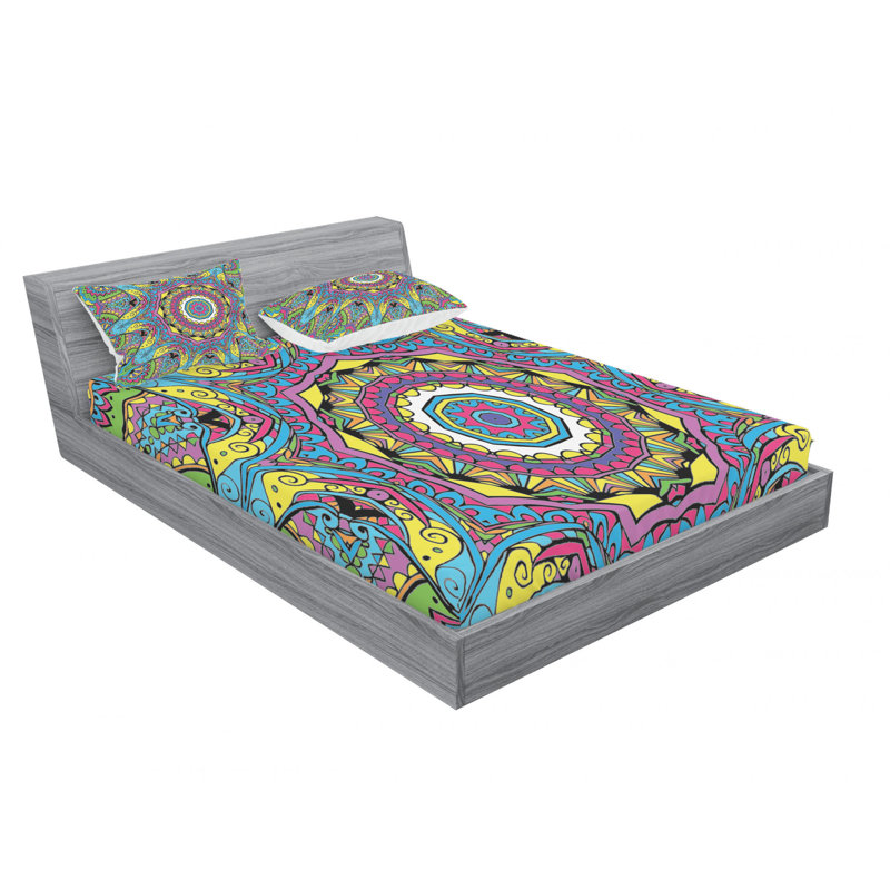 Ensemble de draps Hippie, Ensemble de draps pour grand lit avec 2 taies d'or