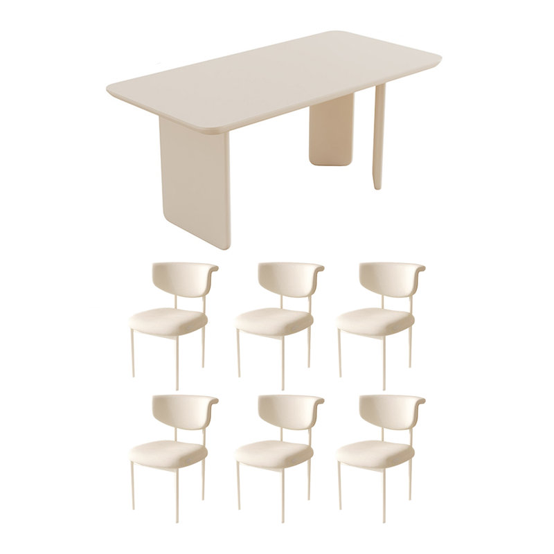 Rectangular solid wood rock plate dining table set, 29.52"H x 70.86"L x 31.49"W