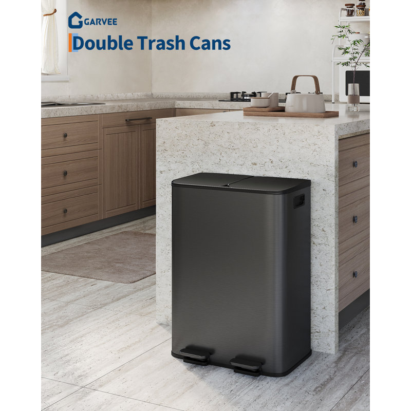 Stainless Steel Step On Kitchen Trash Can - 30L, Black