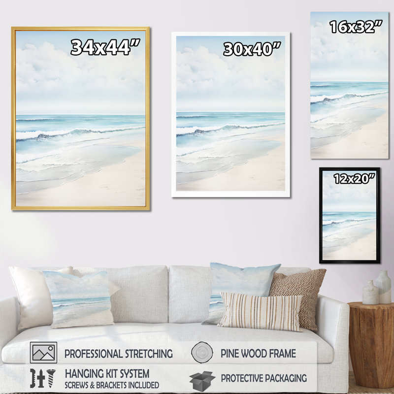 «Beach Photo Tranquil Waters II - Coastal Beach», art mural, H 40 po x l 30 po x P 1,5 po, Cadre simple noir