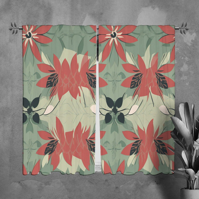Motif floral de rideaux de fenêtre - Drapes vertes - 6035, L 20 po x L 61 po