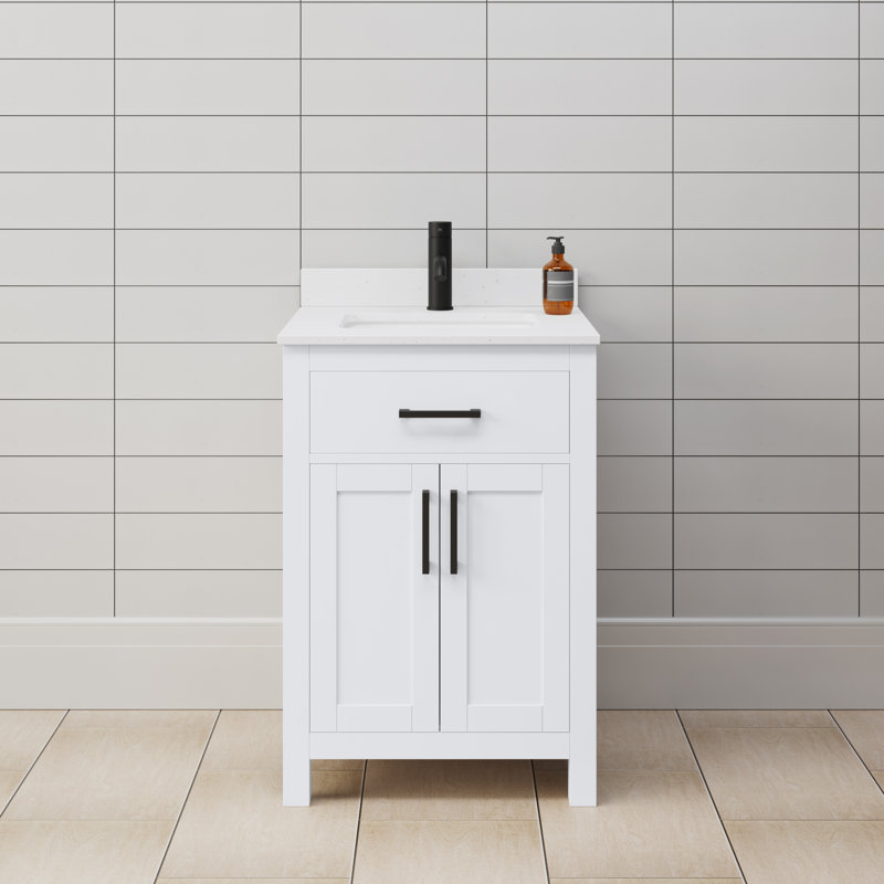 Beckett 24" Freestanding Single Bathroom Vanity with Cultured Marble Top, White, White Cultured Marble, Matte Black