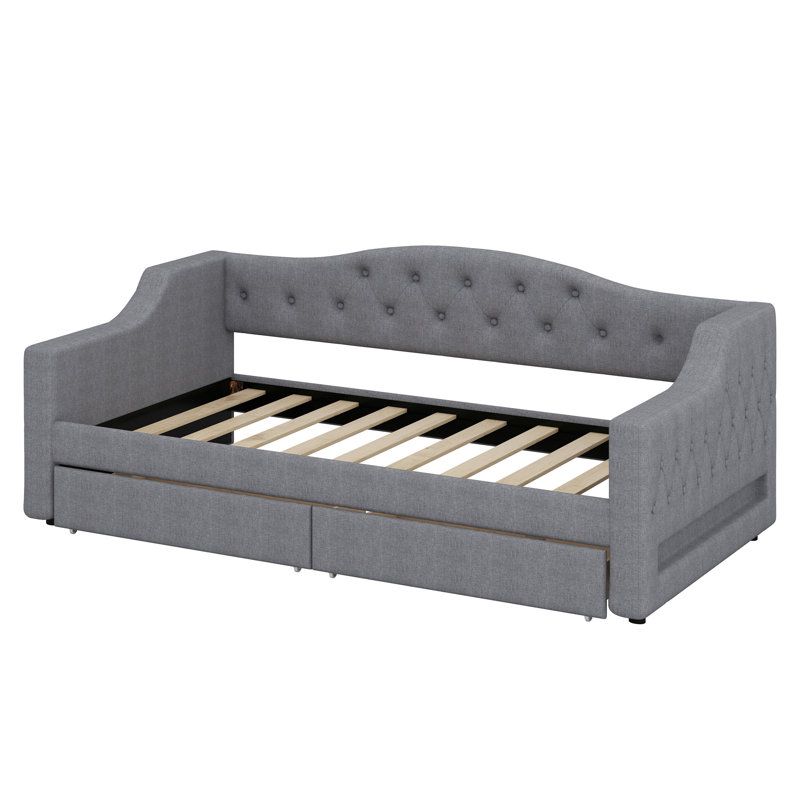 Upholstered Daybed With LED Belt And 2 Drawers, Gray
