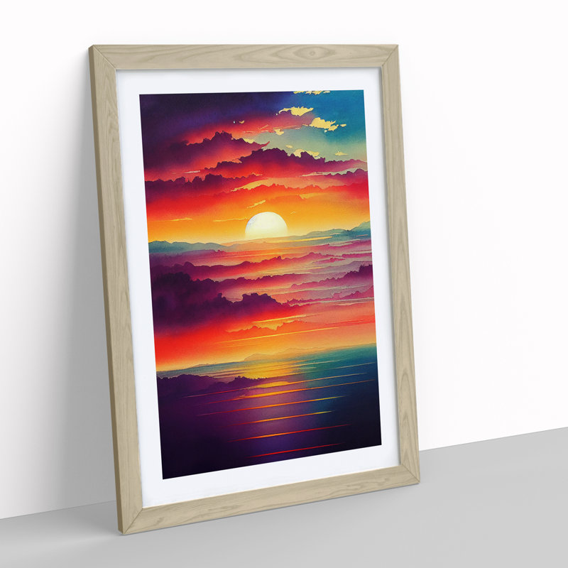 Sunset Watercolour Art No.2 - Framed Print, Oak Framed, 64cm H x 46cm W x 2cm D