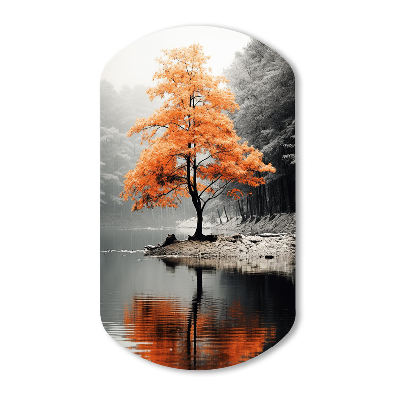Décoration murale irrégulière en métal orange et gris forêt d'automne Elegance II - forêt cylindrique, H 43 po x l 23 po