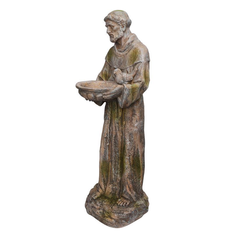 Statue de Saint-François 45 po avec mangeoire d'oiseaux et finition moussue 45 po