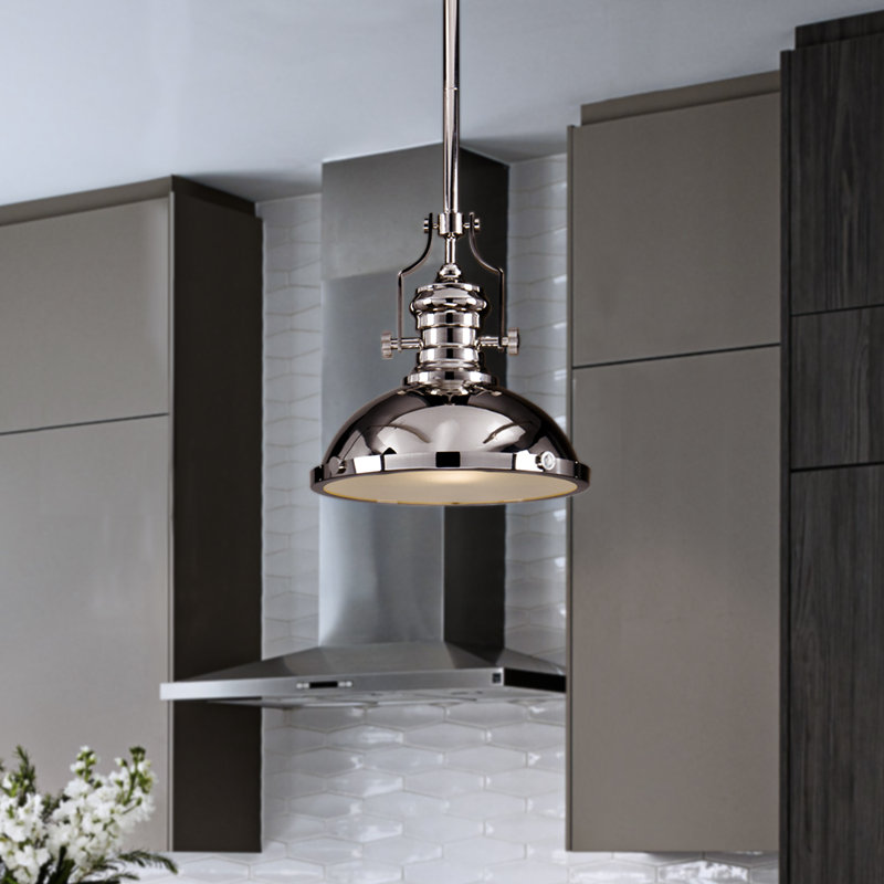 1-Light 13" Modern Industrial Single Dome Pendant Light For Kitchen Island, Polished Nickel