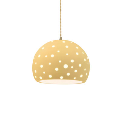 Perforated Globe 1-Light Pendant - Muted Yellow - Antique Brass - 10"W x 7.75"H - Replaceable Bulb - Beige Twist Cord