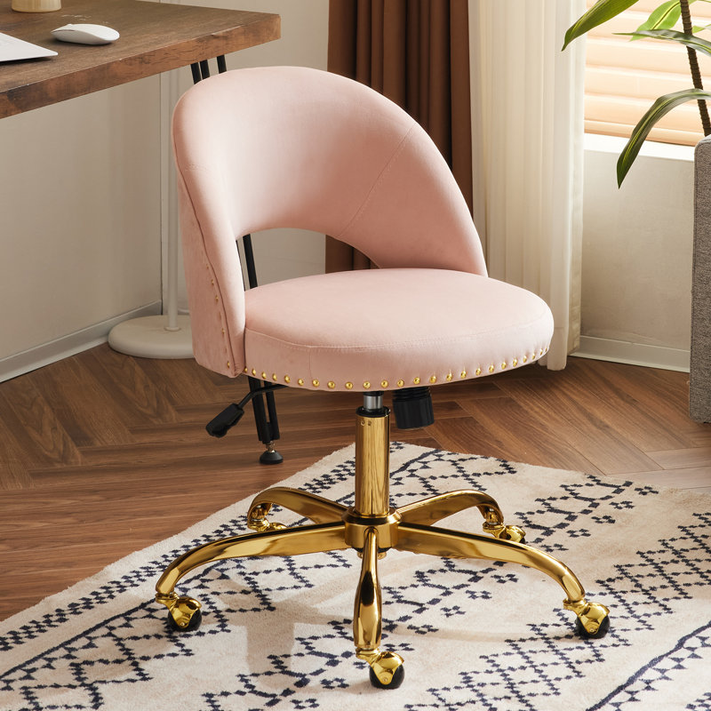Fauteuil de bureau avec roulettes, Velours, Rose