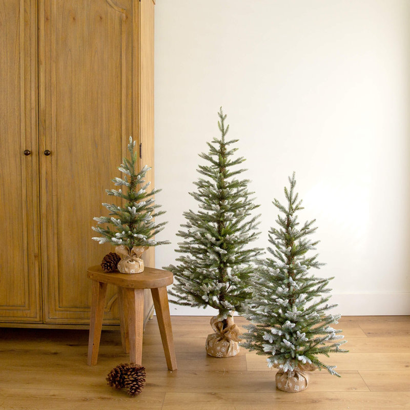2Ft. 3Ft. 4Ft. Artificial Snowed Balsam Fir Christmas Tree In Burlap Wrapped Base - Set Of 3